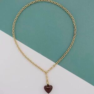 Roxanne Assoulin The Mini Puffy Heart Necklace Gold chain  chocolate pendant
